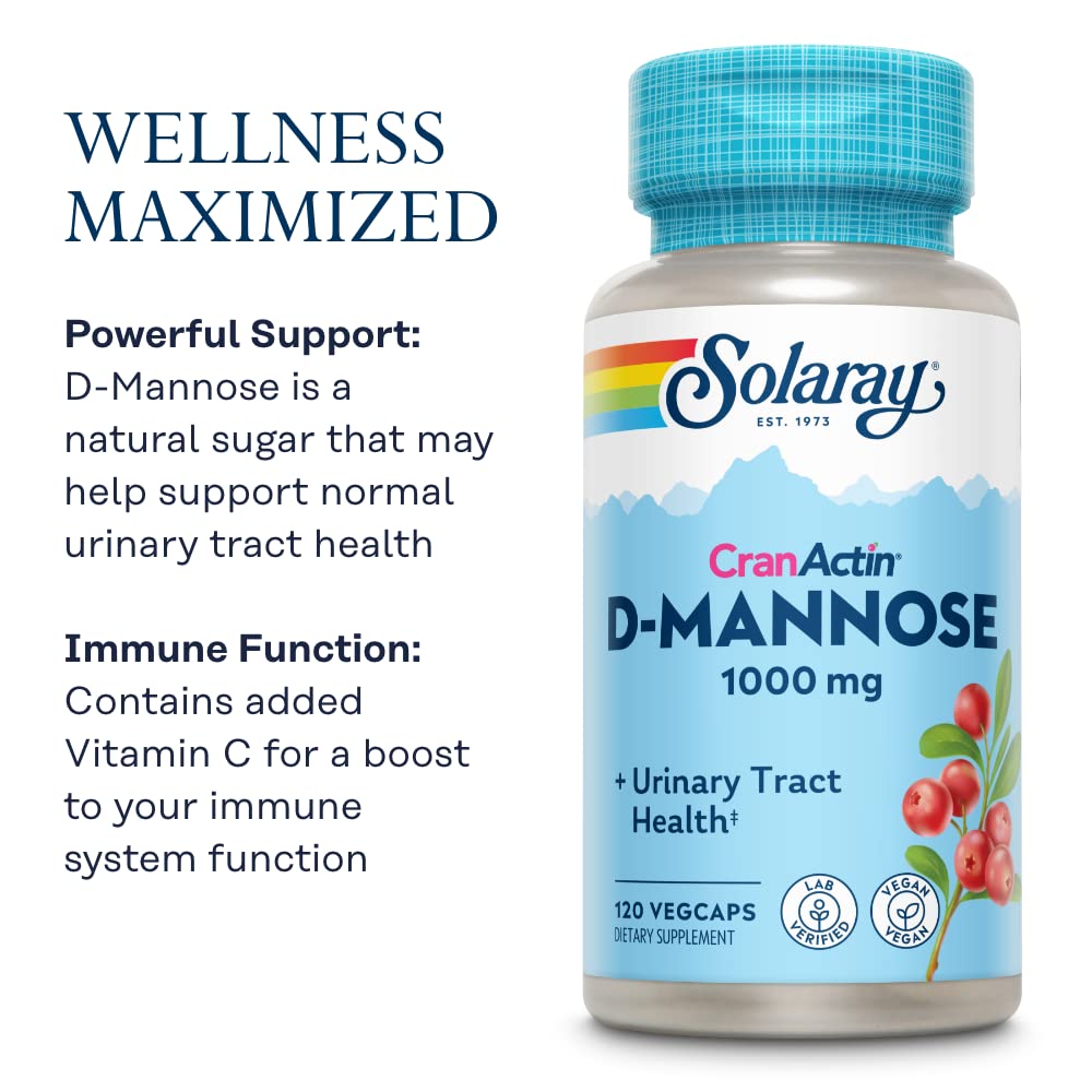 SOLARAY D - Mannose with CranActin Cranberry Supplement 400mg, Urinary Tract Health & Bladder Support Capsules with Vitamin C for Immune Function, Vegan, 60 Day Guarantee, 30 Servings, 60 VegCaps - The Oasis of Health