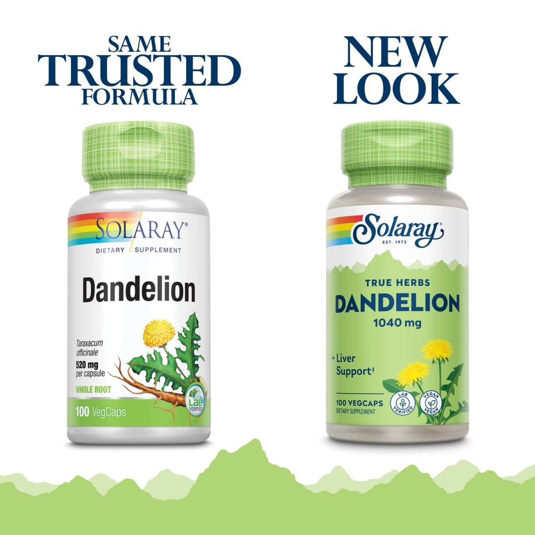 SOLARAY Dandelion Root 1040mg | Healthy Liver, Kidney, Digestion & Water Balance Support | Whole Root | Non - GMO, Vegan & Lab Verified | 100 VegCaps - The Oasis of Health
