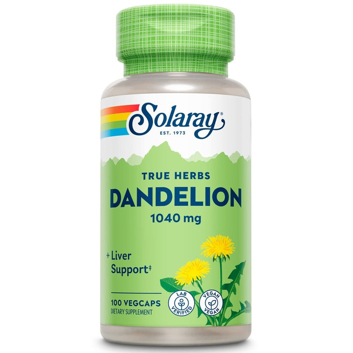 SOLARAY Dandelion Root 1040mg | Healthy Liver, Kidney, Digestion & Water Balance Support | Whole Root | Non - GMO, Vegan & Lab Verified | 100 VegCaps - The Oasis of Health