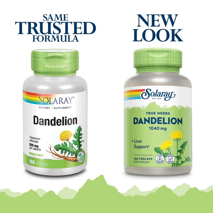 SOLARAY Dandelion Root 1040mg | Healthy Liver, Kidney, Digestion & Water Balance Support | Whole Root | Non - GMO, Vegan & Lab Verified | 180 VegCaps - The Oasis of Health