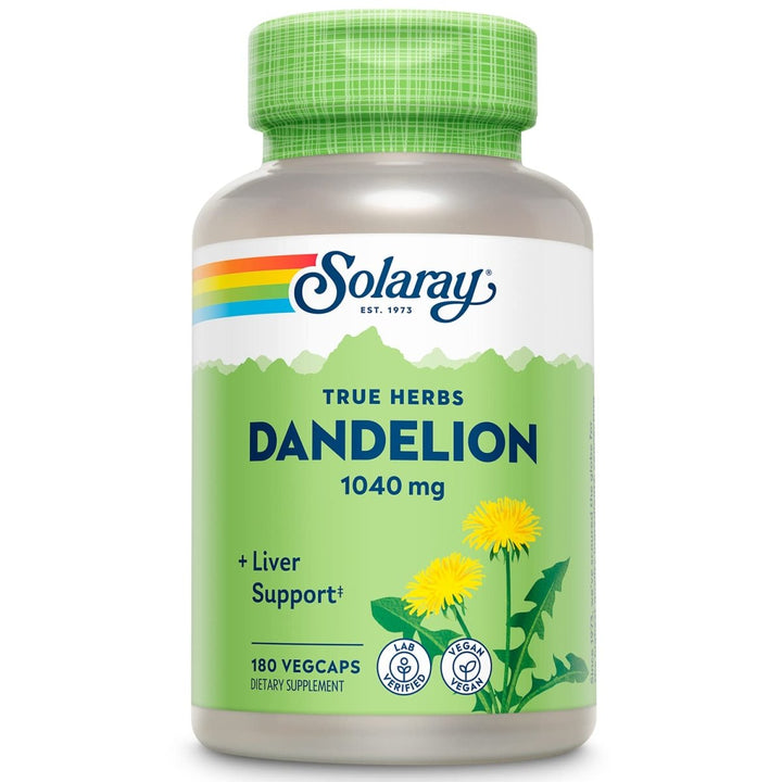 SOLARAY Dandelion Root 1040mg | Healthy Liver, Kidney, Digestion & Water Balance Support | Whole Root | Non - GMO, Vegan & Lab Verified | 180 VegCaps - The Oasis of Health