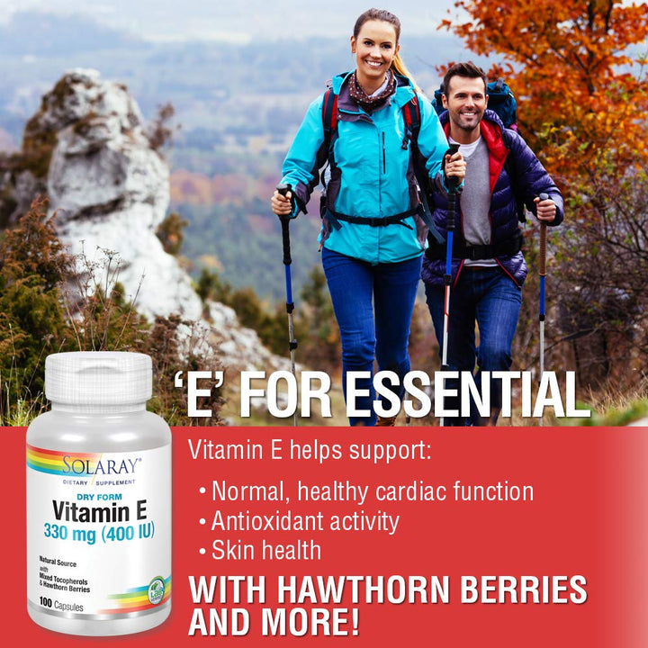 SOLARAY Dry Vitamin E with Hawthorn Berries 330mg (400IU) | Heart & Skin Health, Antioxidant Support, 100ct - The Oasis of Health