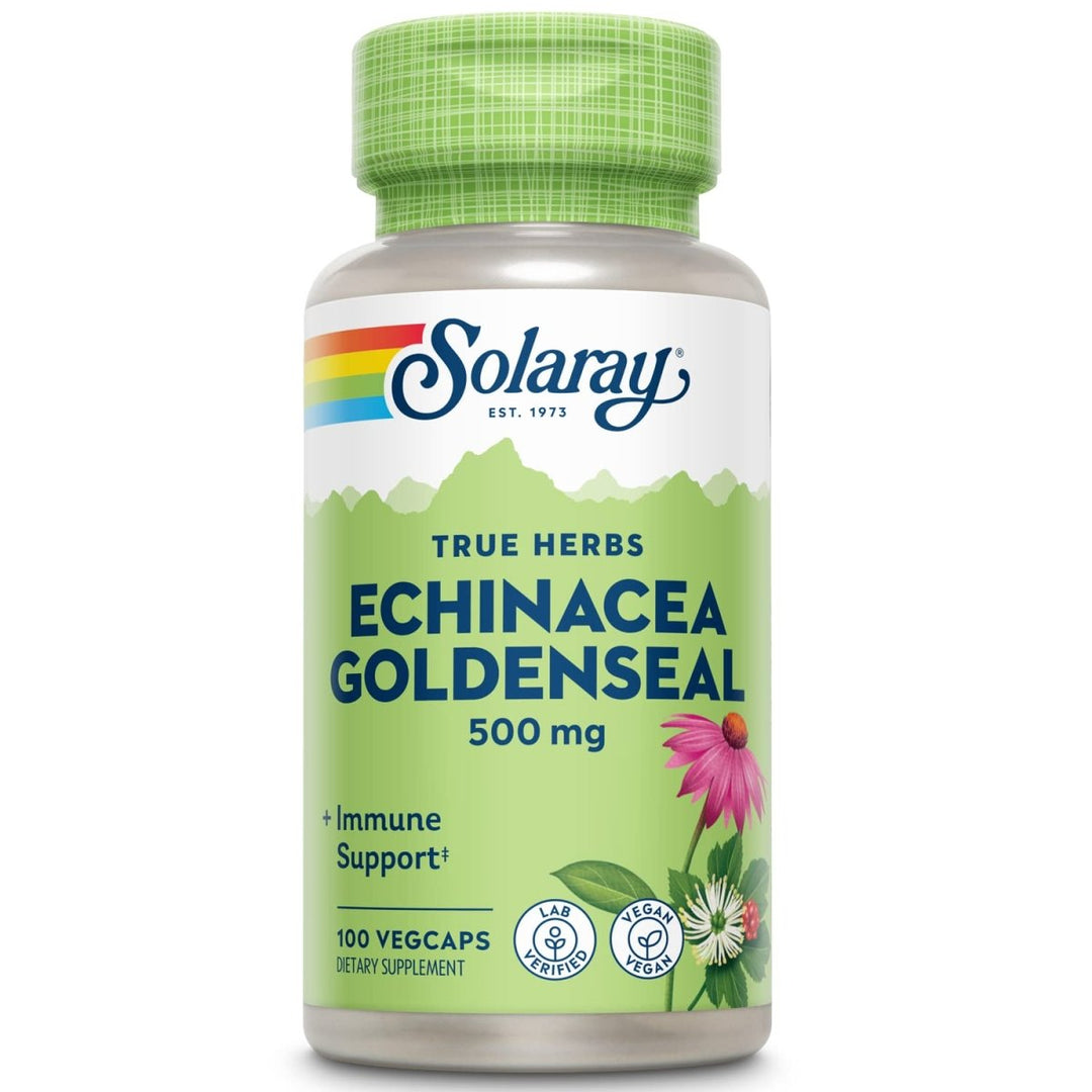 SOLARAY Echinacea Root & Goldenseal Root 500mg | Healthy Immune & Respiratory System Support | Non - GMO, Vegan & Lab Verified | 100 VegCaps - The Oasis of Health