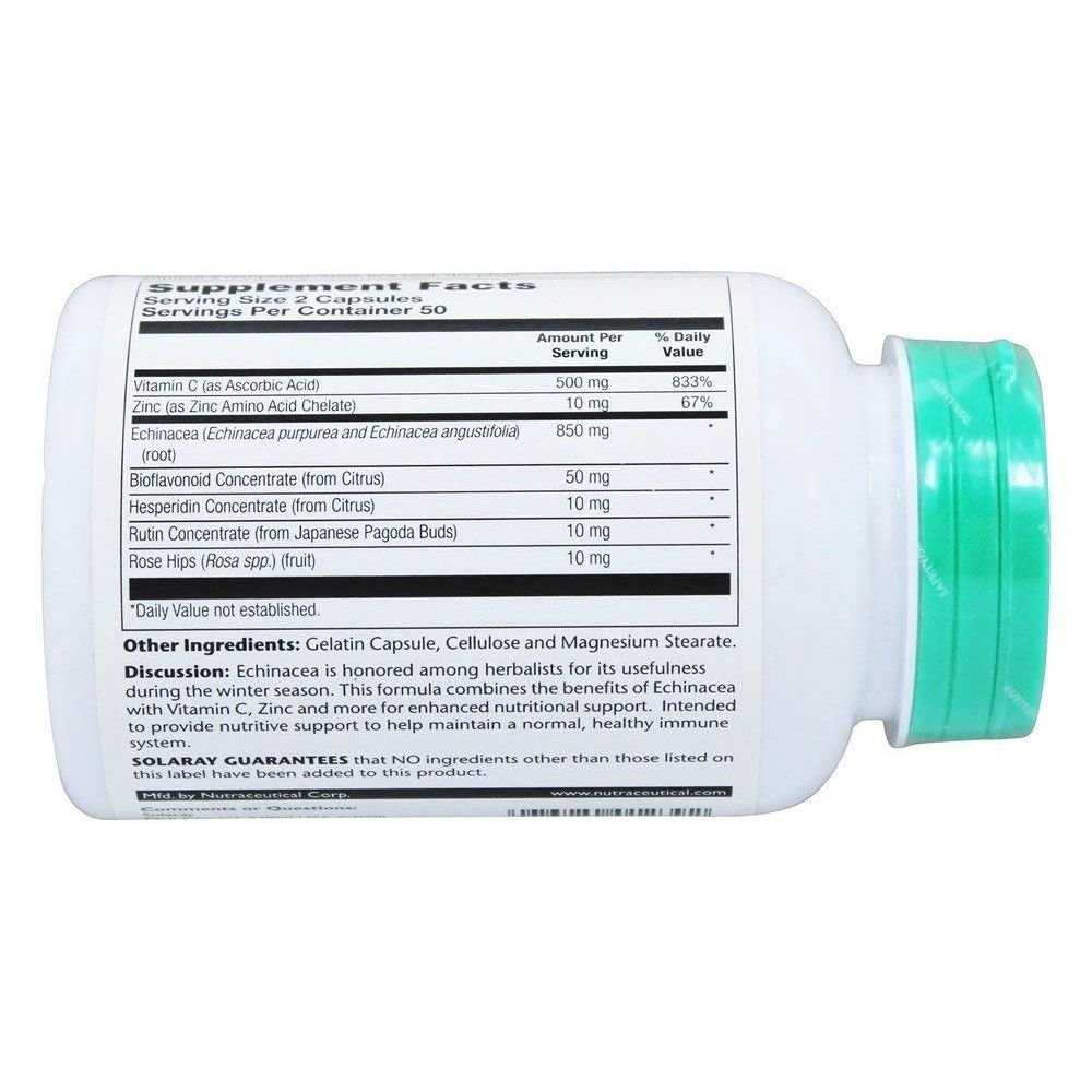Solaray - Echinacea W/C &, 425 mg, 100 capsules - The Oasis of Health