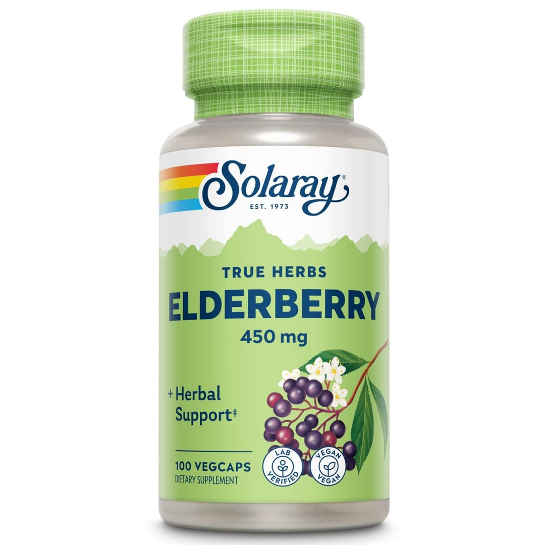 SOLARAY Elderberry Berry & Flower 450mg | Support for General Wellbeing During Cold Months | with Flavonoids & Phenolic Compounds | Non - GMO | 100ct - The Oasis of Health