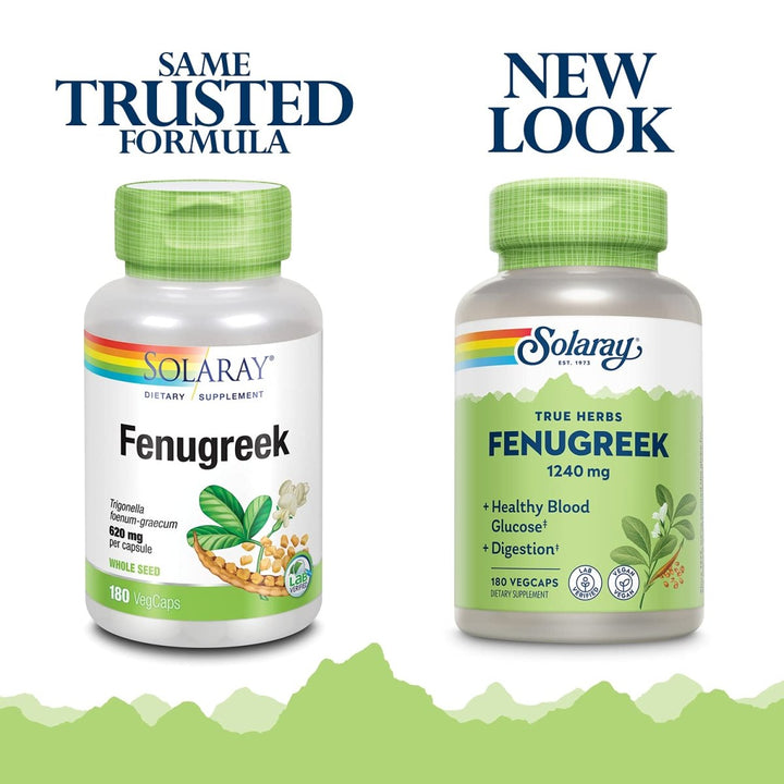 SOLARAY Fenugreek Seed 1240 mg, Healthy Digestion Support and More, Vegan and Lab Verified for Quality, 90 Servings, 180 VegCaps - The Oasis of Health