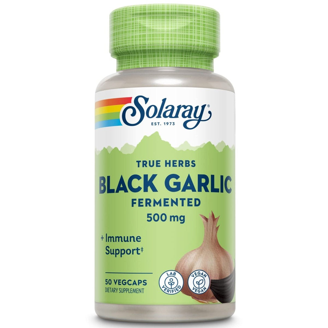 SOLARAY Fermented Black Garlic 500 mg | Healthy Immune, Circulatory & Cardiovascular Support | 50 VegCaps - The Oasis of Health