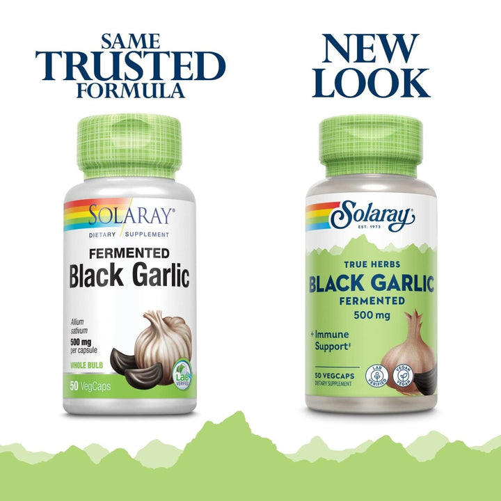 SOLARAY Fermented Black Garlic 500 mg | Healthy Immune, Circulatory & Cardiovascular Support | 50 VegCaps - The Oasis of Health