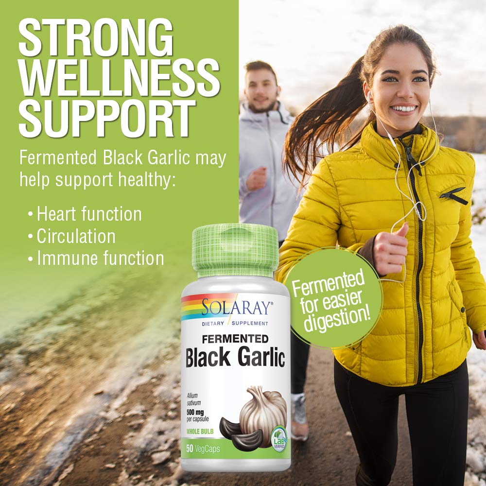 SOLARAY Fermented Black Garlic 500 mg | Healthy Immune, Circulatory & Cardiovascular Support | 50 VegCaps - The Oasis of Health
