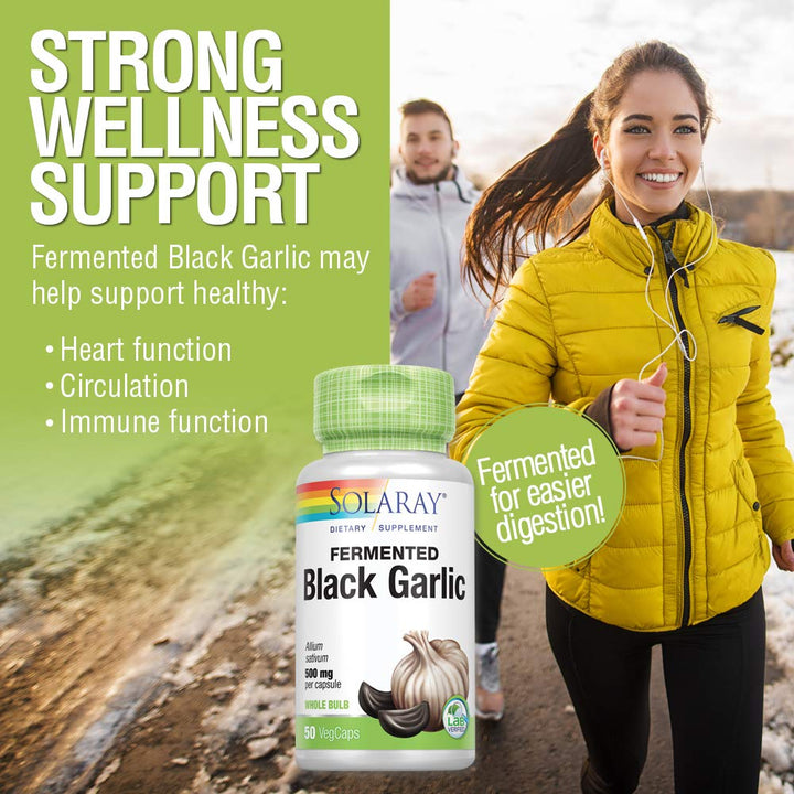 SOLARAY Fermented Black Garlic 500 mg | Healthy Immune, Circulatory & Cardiovascular Support | 50 VegCaps - The Oasis of Health