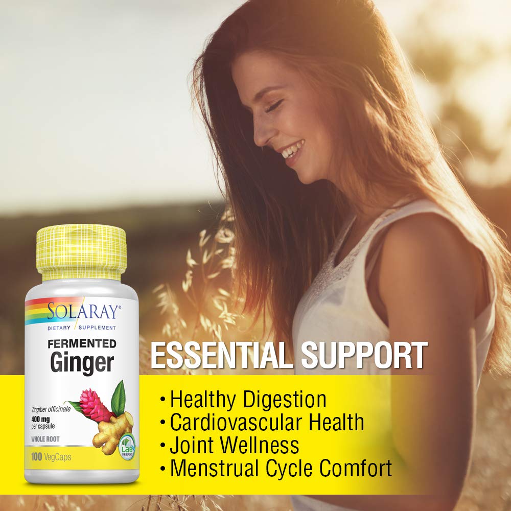 SOLARAY Fermented Ginger Root - 100 VegCaps, 400mg - The Oasis of Health