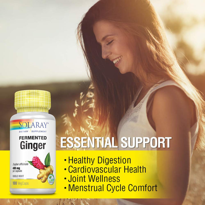 SOLARAY Fermented Ginger Root - 100 VegCaps, 400mg - The Oasis of Health