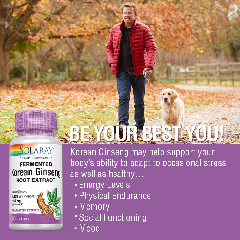 SOLARAY Fermented Korean Ginseng Root Extract | Healthy Stress, Energy & Physical Endurance Support | Vegan, Non - GMO | 30 VegCaps - The Oasis of Health