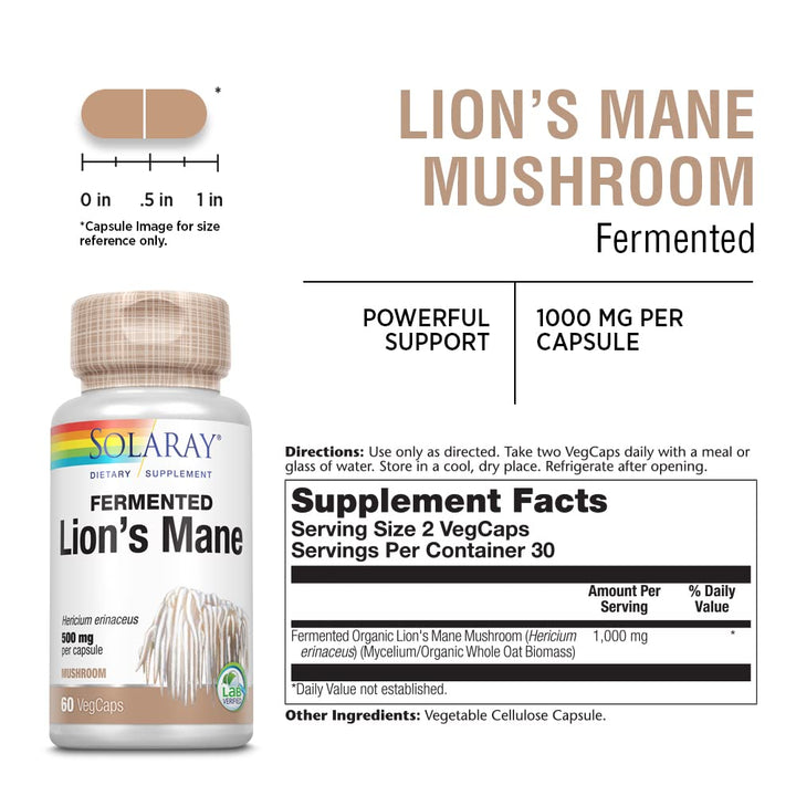 Solaray Fermented Lion's Mane Mushroom - 60 Vegcaps - The Oasis of Health