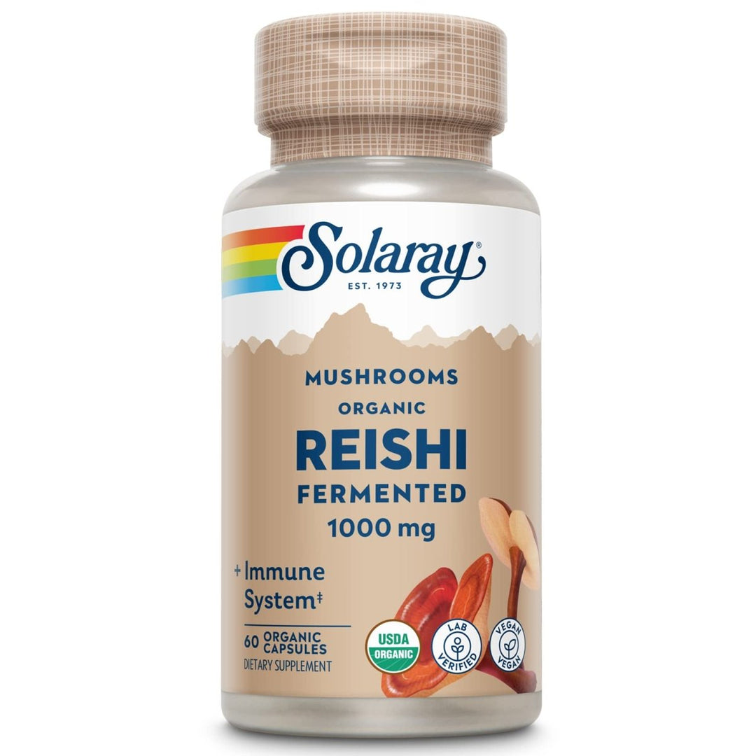 SOLARAY Fermented Reishi Mushroom 500mg | Healthy Immune, Heart & Brain Function Support | Energy & Mood Supplement | 60 VegCaps - The Oasis of Health