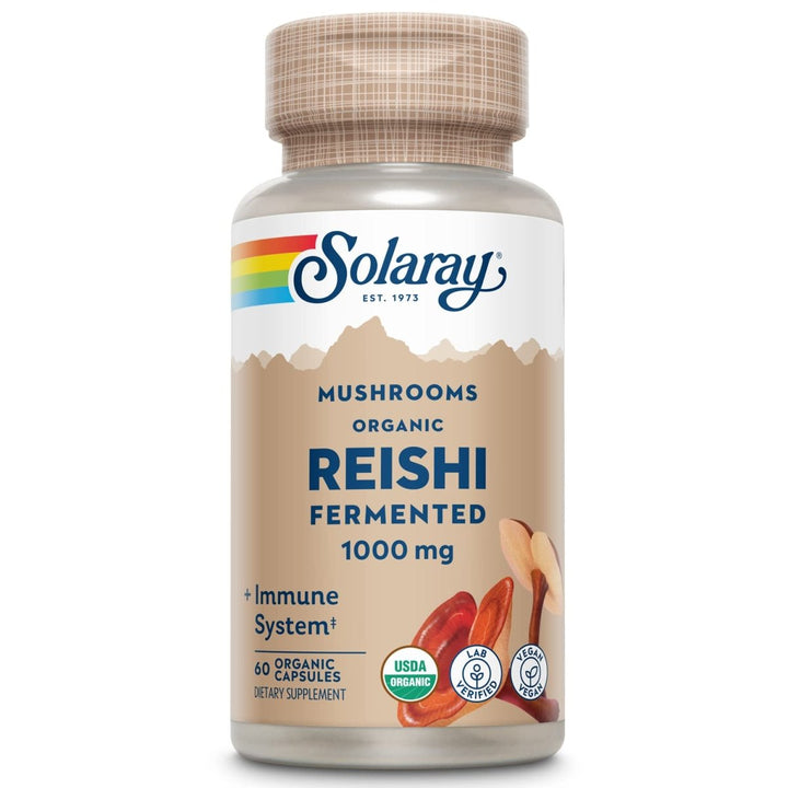 SOLARAY Fermented Reishi Mushroom 500mg | Healthy Immune, Heart & Brain Function Support | Energy & Mood Supplement | 60 VegCaps - The Oasis of Health