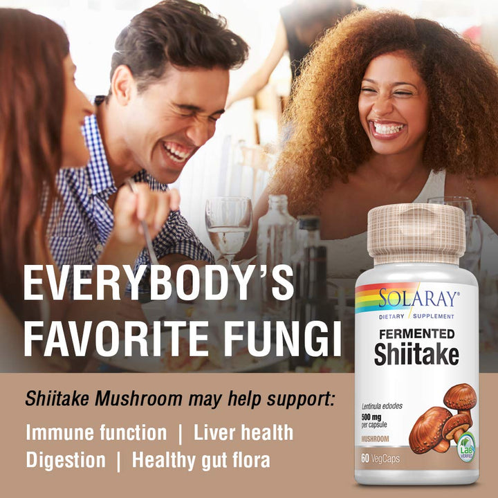 SOLARAY Fermented Shiitake Mushroom 500mg | Healthy Immune, Liver & Digestive Function Support | Non - GMO & Vegan | 60 VegCaps - The Oasis of Health