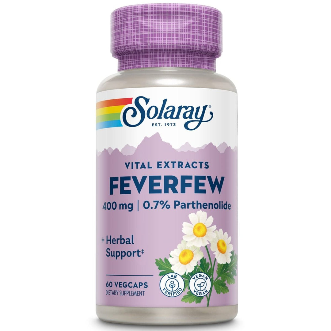 SOLARAY Feverfew Extract 400 mg | Healthy Circulation & Blood Vessels, Head Comfort Support | Non - GMO | 60 VegCaps - The Oasis of Health