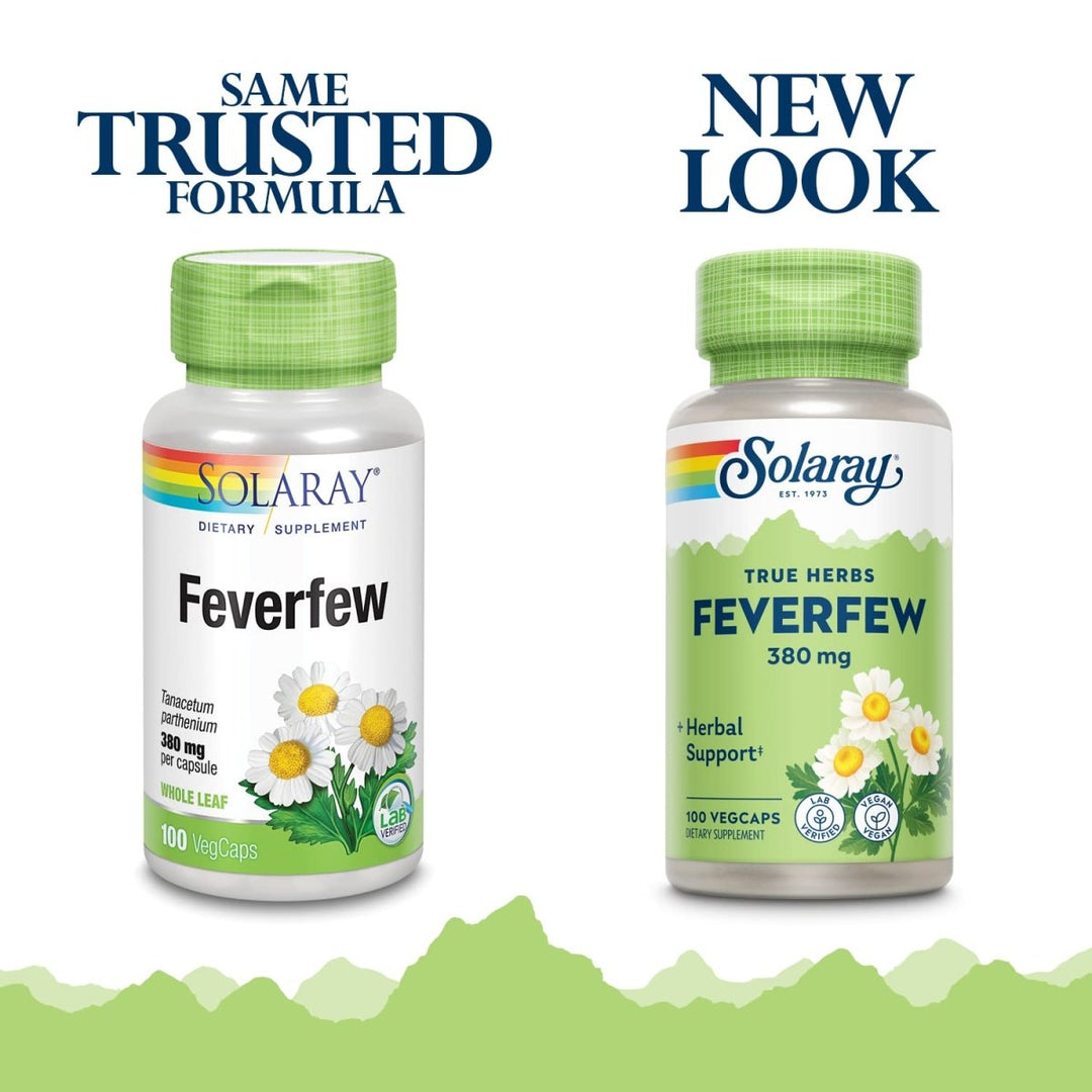 SOLARAY Feverfew Leaf 380 mg | Healthy Circulation, Blood Vessel Tone, Comfort Support | Non - GMO & Vegan | 100 VegCaps - The Oasis of Health