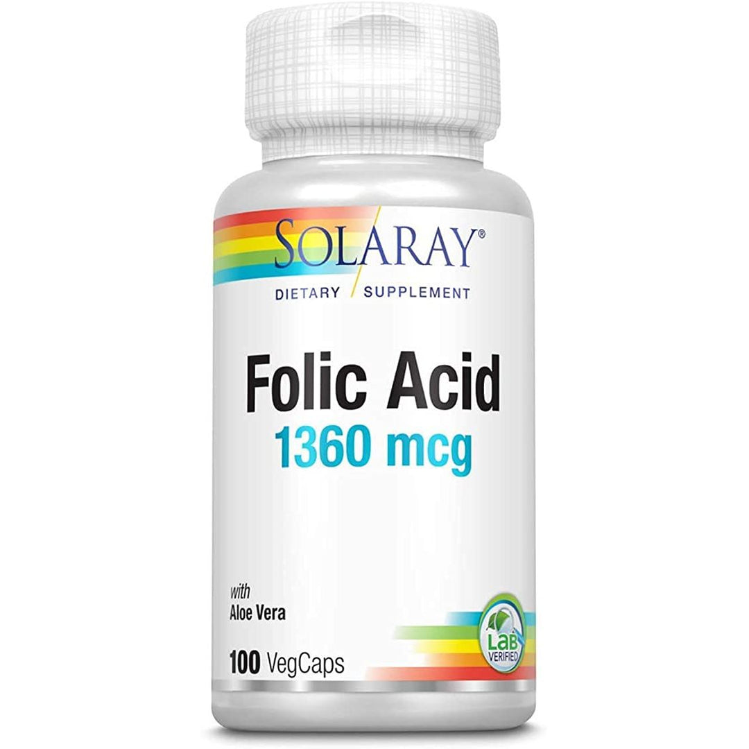 Solaray Folic Acid Capsules, 1360mcg | 100 Count - The Oasis of Health