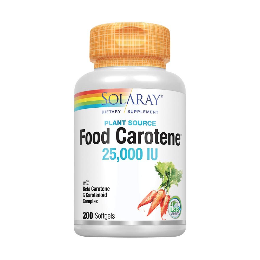 SOLARAY Food Carotene, Vitamin A as Beta Carotene 25000IU Carotenoids for Healthy Skin & Eyes, Antioxidant Activity & Immune System Support (076280041217) (200 CT) - The Oasis of Health