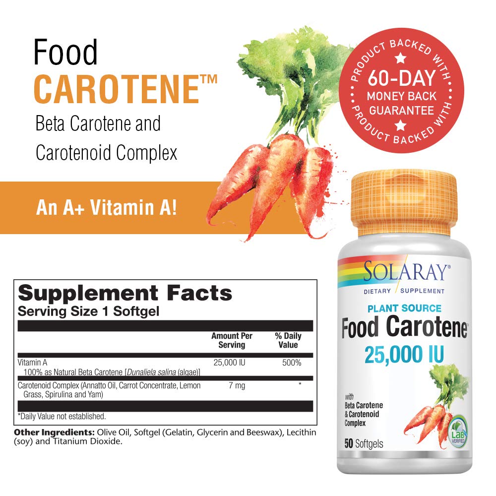 SOLARAY Food Carotene - Vitamin A (Beta Carotene) 25,000 IU - 50 Count - The Oasis of Health