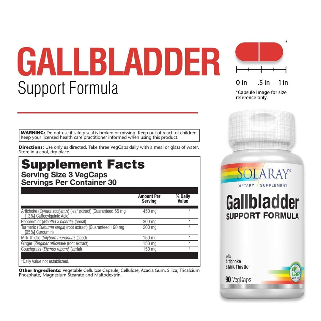SOLARAY Gallbladder Support Formula | 30 Servings | 90 VegCaps 03084 - The Oasis of Health