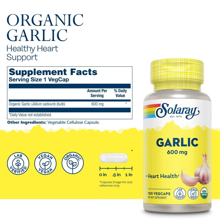 Solaray Garlic Bulb 600mg - 100 VegCaps - The Oasis of Health