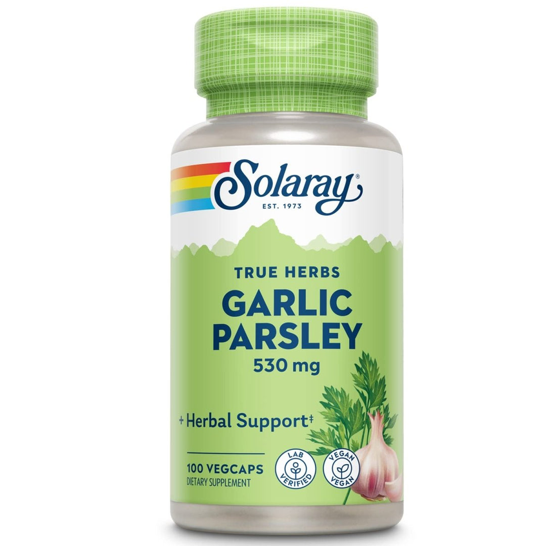 SOLARAY Garlic Bulb & Parsley Leaf 530mg | Healthy Cardiovascular and Immune System Function Support | Non - GMO, Vegan & Lab Verified | 100 VegCaps - The Oasis of Health