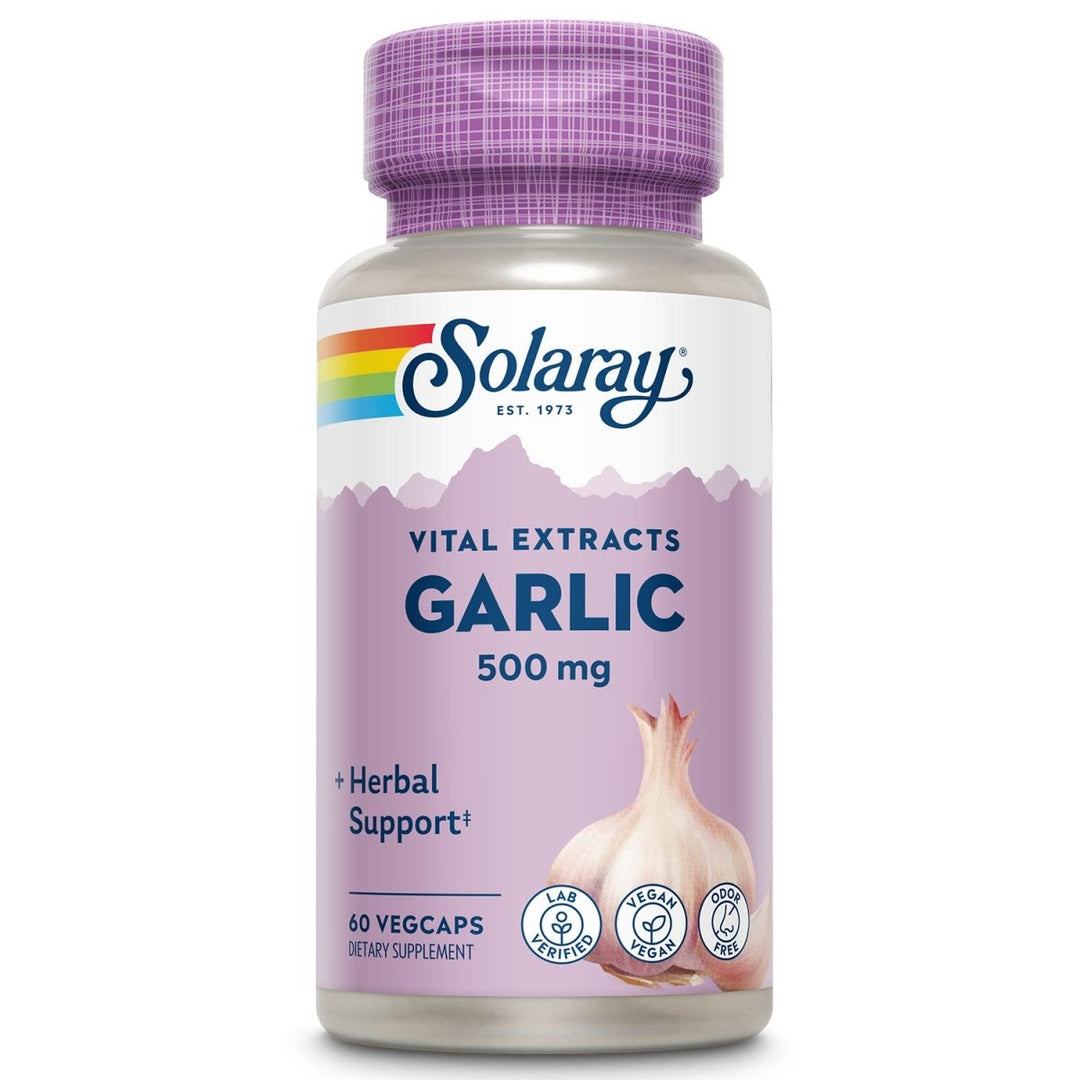 SOLARAY Garlic Supplement 500mg, Vegan, Odorless Garlic Extract, Traditionally Used for Heart Health and Immune Support, Vegan, Odor Free, Lab Verified, 60 Day Guarantee, 60 Serv, 60 Enteric VegCaps - The Oasis of Health