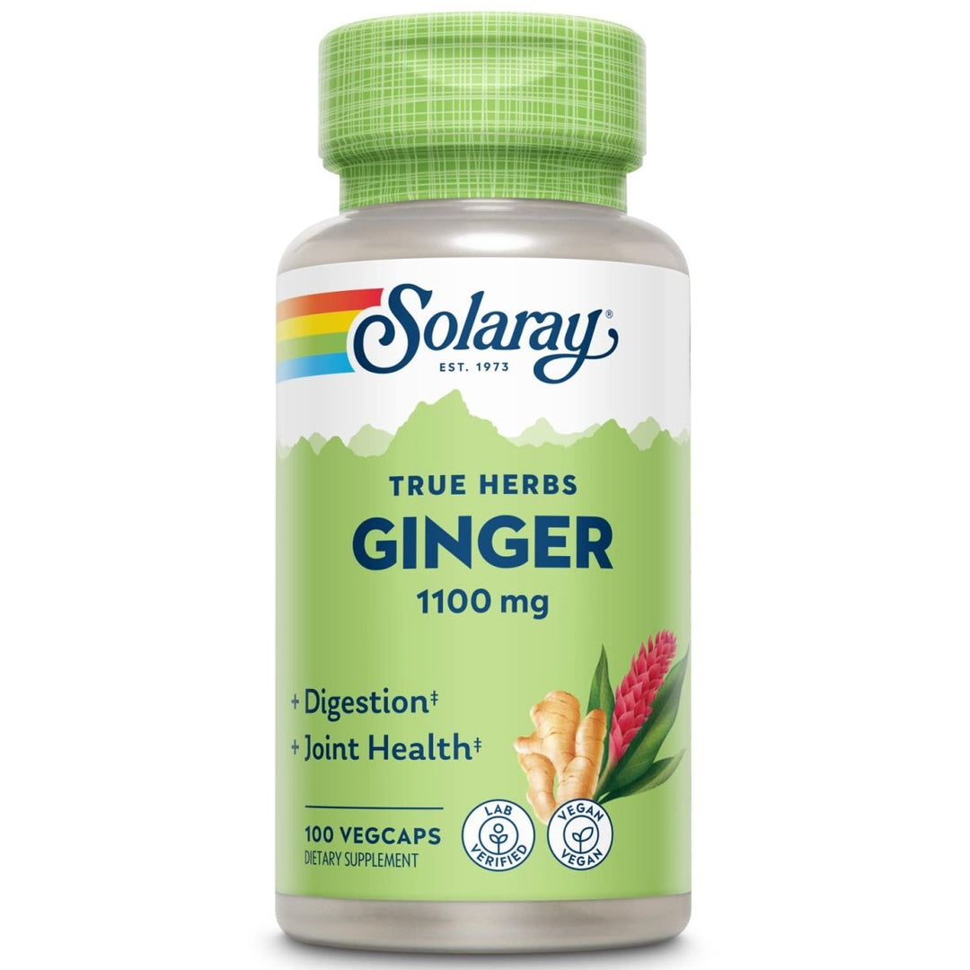 SOLARAY Ginger Root 1100mg | Healthy Digestion, Joints and Motion & Stomach Discomfort Support | Whole Root | Non - GMO & Vegan | 100 VegCaps - The Oasis of Health