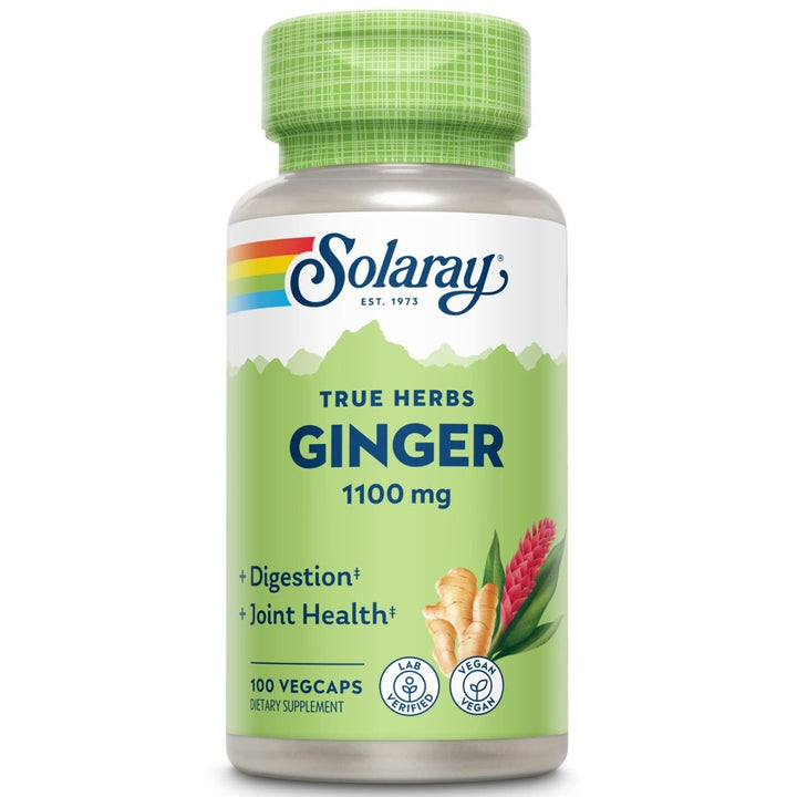 SOLARAY Ginger Root 1100mg | Healthy Digestion, Joints and Motion & Stomach Discomfort Support | Whole Root | Non - GMO & Vegan | 100 VegCaps - The Oasis of Health