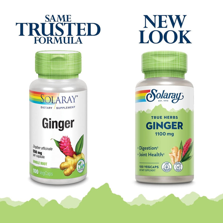 SOLARAY Ginger Root 1100mg | Healthy Digestion, Joints and Motion & Stomach Discomfort Support | Whole Root | Non - GMO & Vegan | 100 VegCaps - The Oasis of Health