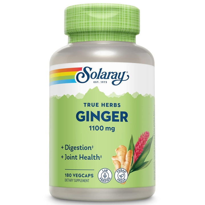 SOLARAY Ginger Root 1100mg | Healthy Digestion, Joints and Motion & Stomach Discomfort Support | Whole Root | Non - GMO & Vegan | 180 VegCaps - The Oasis of Health