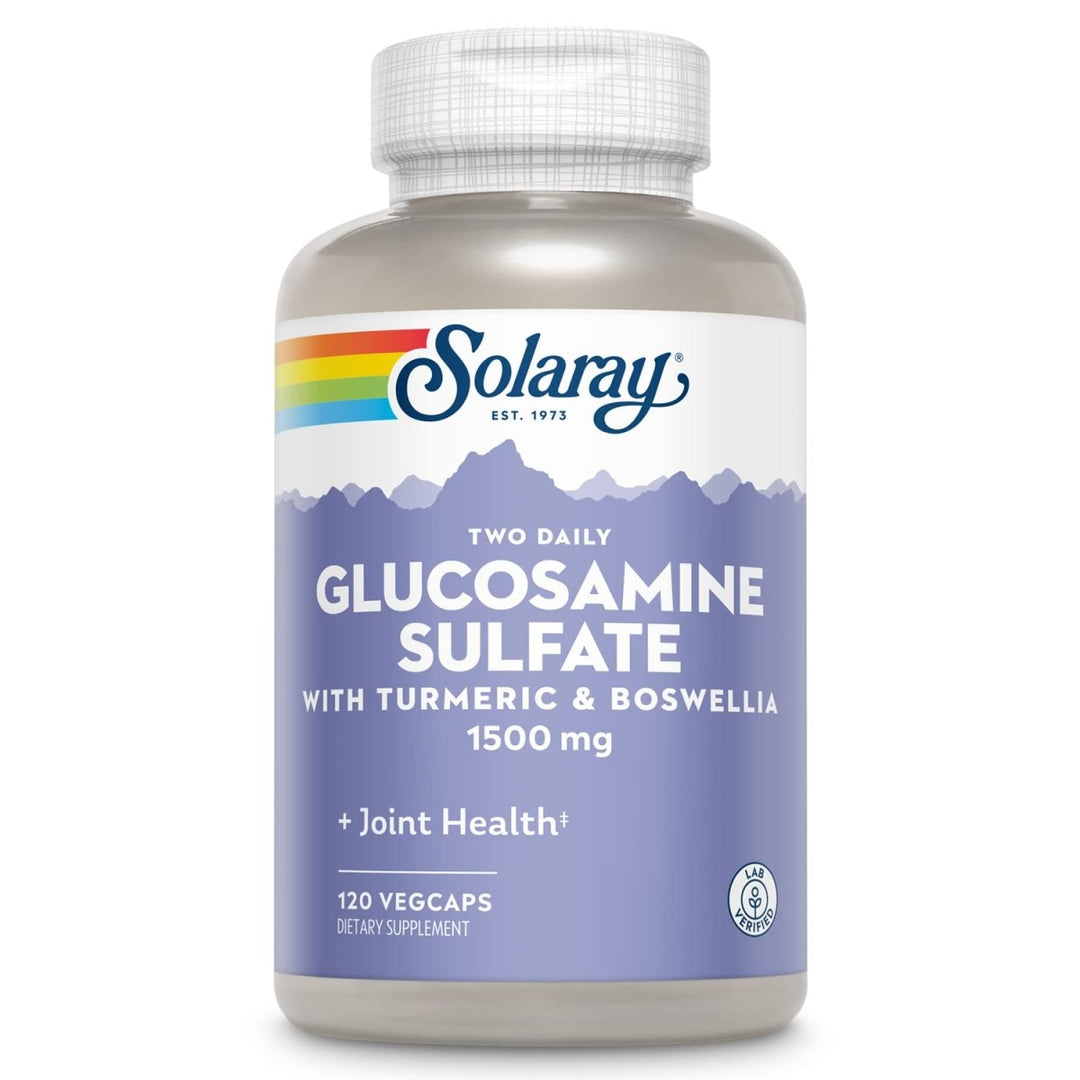 SOLARAY Glucosamine Sulfate 1500mg, Healthy Joint Support Supplement, Powerful Connective Tissue and Joint Health Formula with Turmeric & Boswellia, 60 - Day Money Back Guarantee, 60 Serv, 120 VegCaps - The Oasis of Health