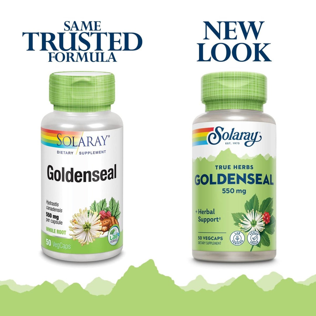 SOLARAY Goldenseal Root 550mg | Healthy Digestion, Immune Function & Respiratory Support | Whole Root | Non - GMO, Vegan & Lab Verified | 50 VegCaps - The Oasis of Health