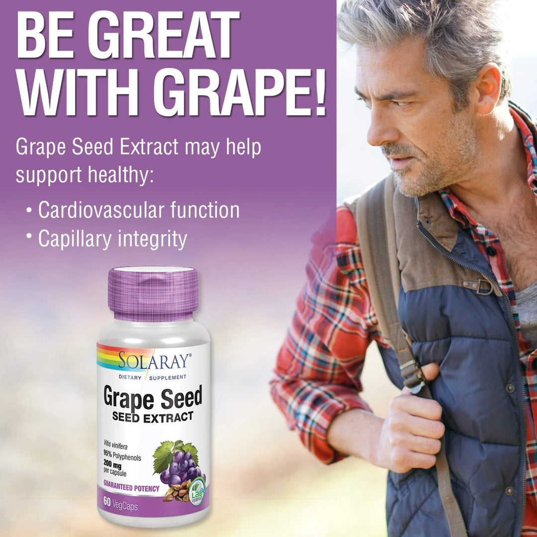 SOLARAY Grape Seed Extract 200 mg Plus Bioflavonoid Complex - 60 VegCaps - Healthy Cardiovascular & Blood Vessel Support - The Oasis of Health