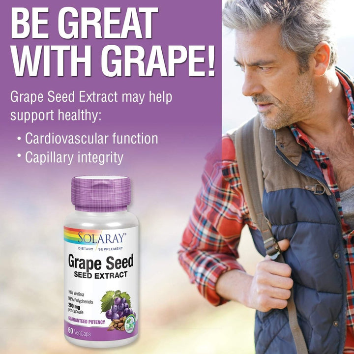 SOLARAY Grape Seed Extract 200 mg Plus Bioflavonoid Complex - 60 VegCaps - Healthy Cardiovascular & Blood Vessel Support - The Oasis of Health