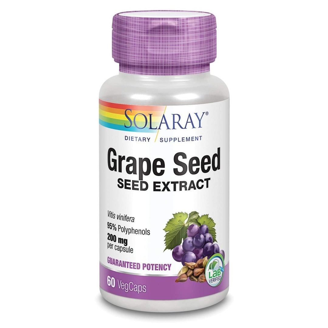 SOLARAY Grape Seed Extract 200 mg Plus Bioflavonoid Complex - 60 VegCaps - Healthy Cardiovascular & Blood Vessel Support - The Oasis of Health