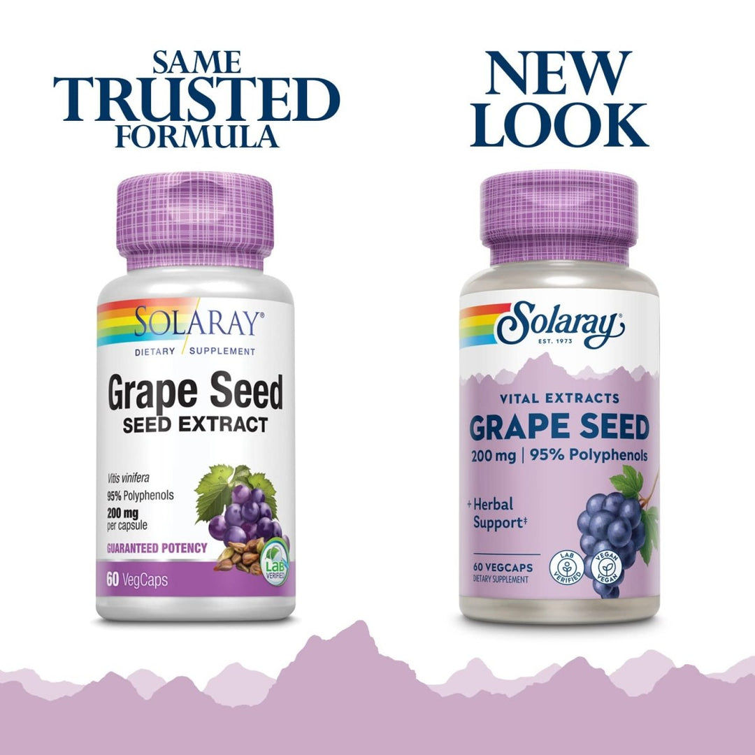 SOLARAY Grape Seed Extract 200 mg Plus Bioflavonoid Complex - 60 VegCaps - Healthy Cardiovascular & Blood Vessel Support - The Oasis of Health