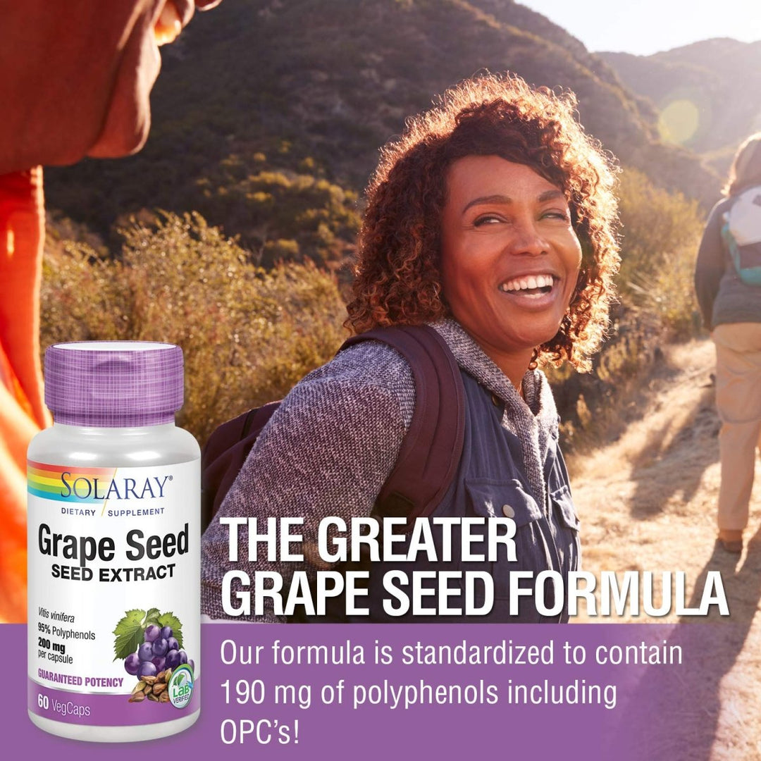 SOLARAY Grape Seed Extract 200 mg Plus Bioflavonoid Complex - 60 VegCaps - Healthy Cardiovascular & Blood Vessel Support - The Oasis of Health