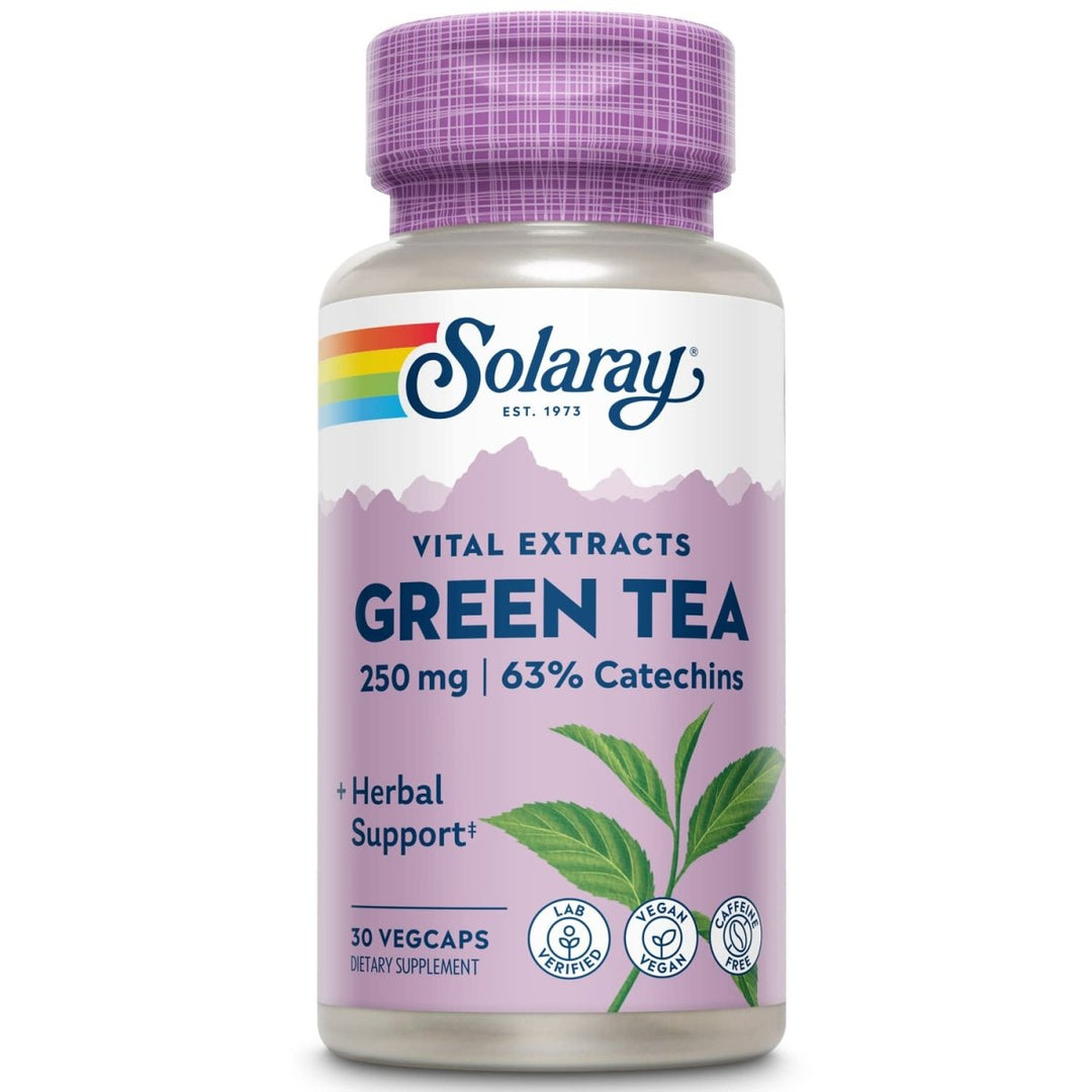 SOLARAY Green Tea Leaf Extract 250 mg | Healthy Energy, Antioxidant, Mood & Mind Support | Decaffeinated | 30 VegCaps - The Oasis of Health