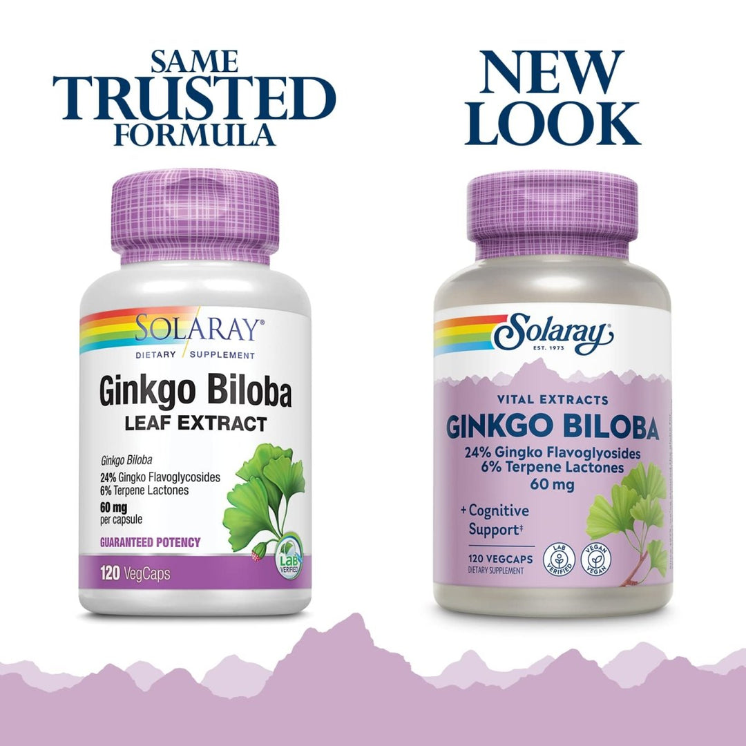 SOLARAY Guaranteed Potency Ginkgo Biloba Leaf Extract, Veg Cap (Btl - Plastic) 60mg | 120ct - The Oasis of Health