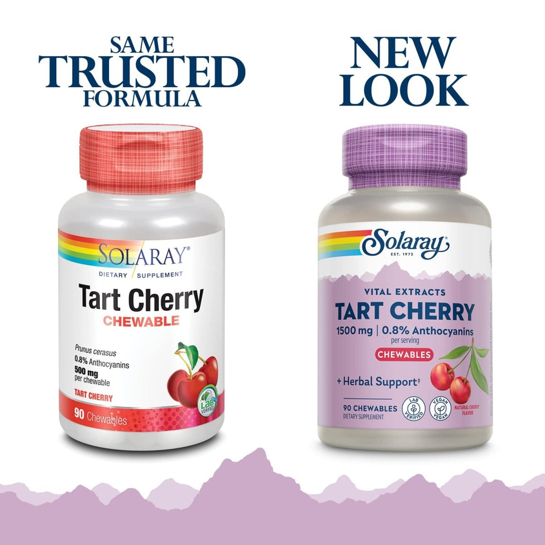SOLARAY Guaranteed Potency Tart Cherry Fruit Extract, Chewable, Cherry (Btl - Plastic) 500mg | 90ct 44499 - The Oasis of Health
