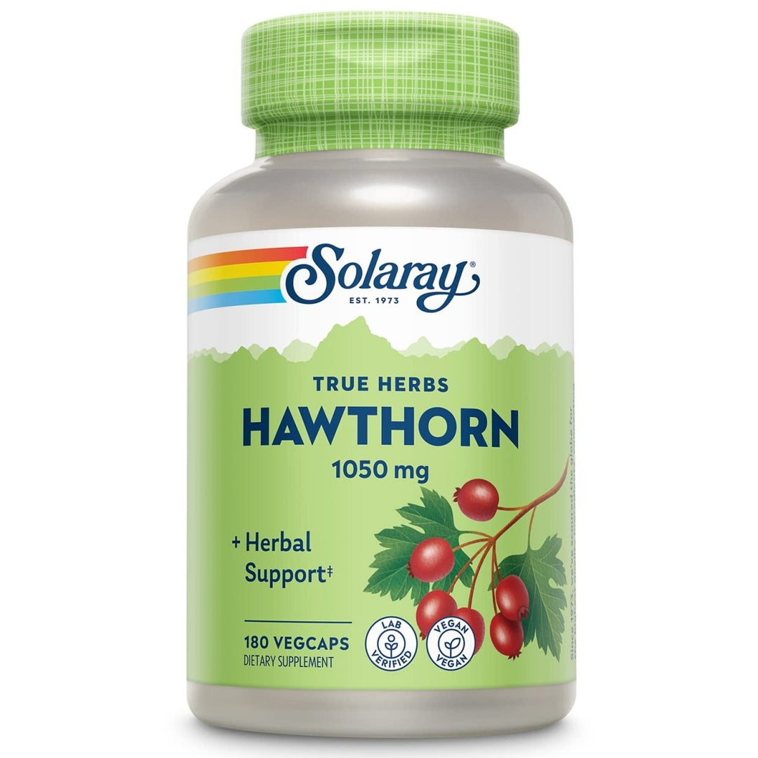 SOLARAY Hawthorn Berry 525mg - Healthy Cardiovascular Function & Circulation Support - Whole Berry - Non - GMO & Vegan - 180 VegCaps - The Oasis of Health