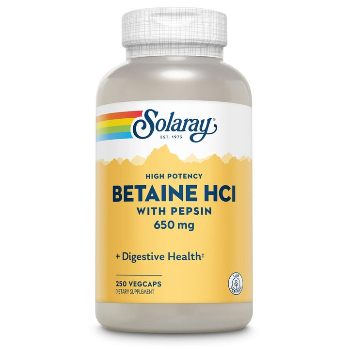 Solaray High Potency Betaine HCL with Pepsin - 250 VegCaps 04815 - The Oasis of Health