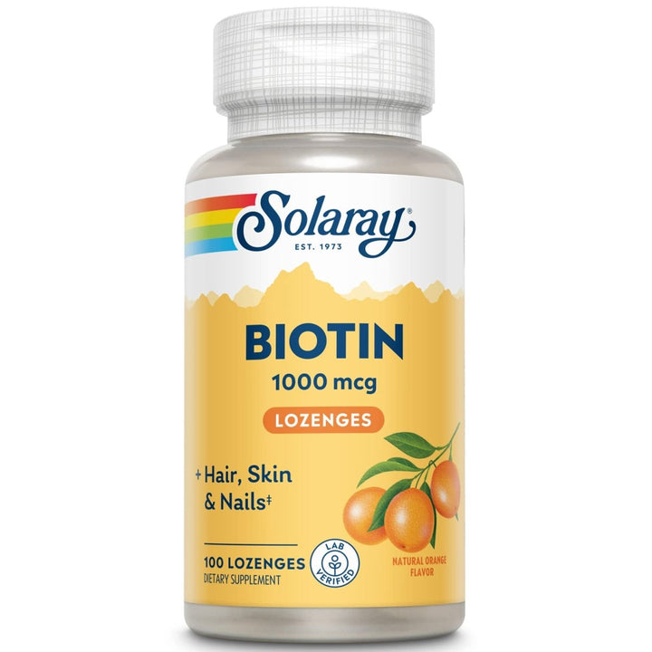 SOLARAY High Potency Biotin 1000 mcg | Natural Orange Juice Flavor | Healthy Hair, Skin & Nails Support | 100 Lozenges - The Oasis of Health