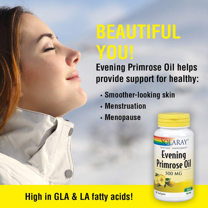 SOLARAY High Potency Evening Primrose Oil 500 mg | Cold Pressed | Womens Health Support | 90 Softgels - The Oasis of Health