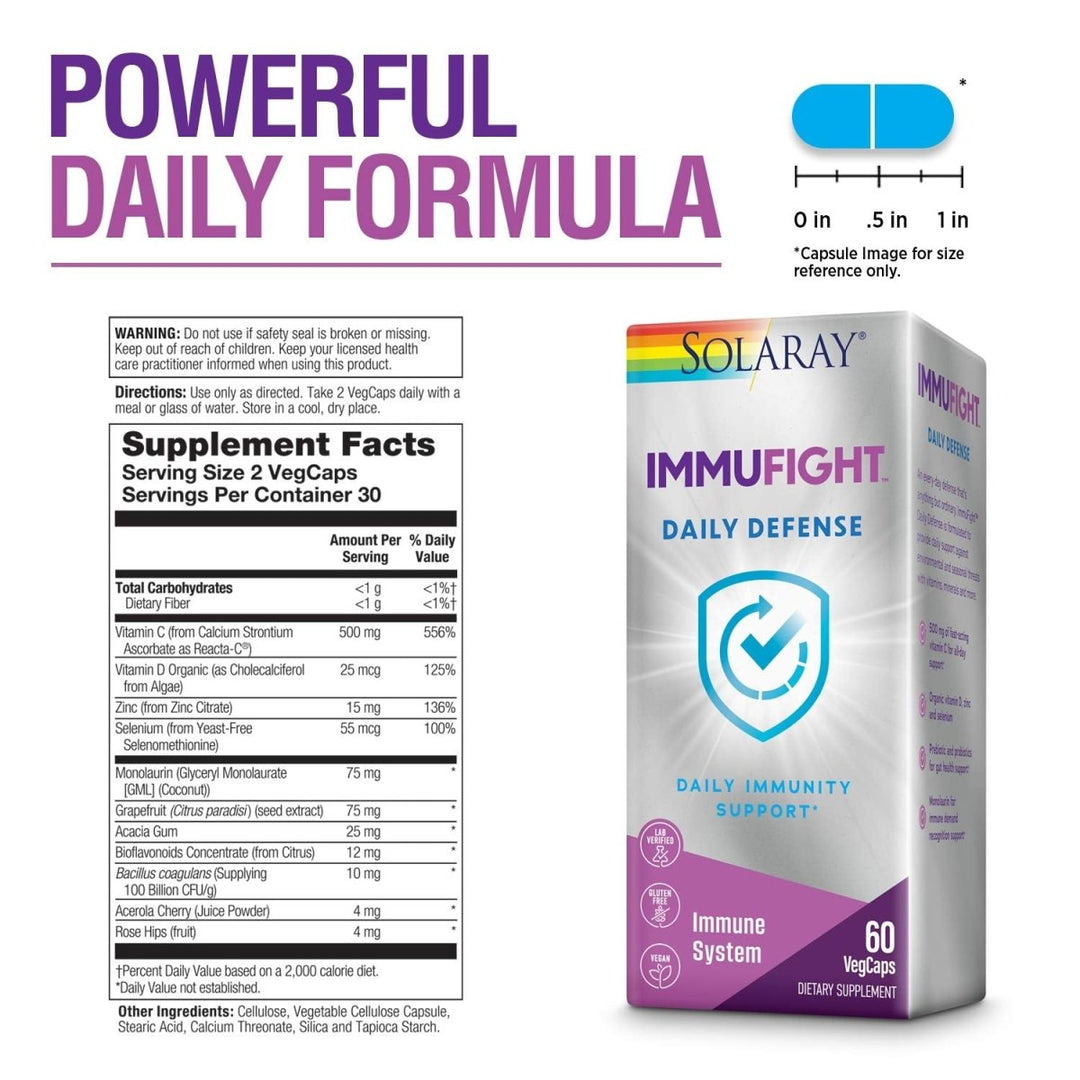 SOLARAY Immufight Daily Defense | Immunity Support Supplement with Vitamins C & D, Zinc & Probiotics | 60ct, 30 Serv. - The Oasis of Health