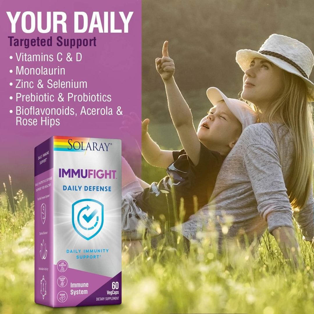 SOLARAY Immufight Daily Defense | Immunity Support Supplement with Vitamins C & D, Zinc & Probiotics | 60ct, 30 Serv. - The Oasis of Health